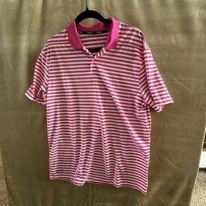 Nike Golf Dri-Fit Polo Men's Large Pink/White Stripe 891853-616 Tour Performance